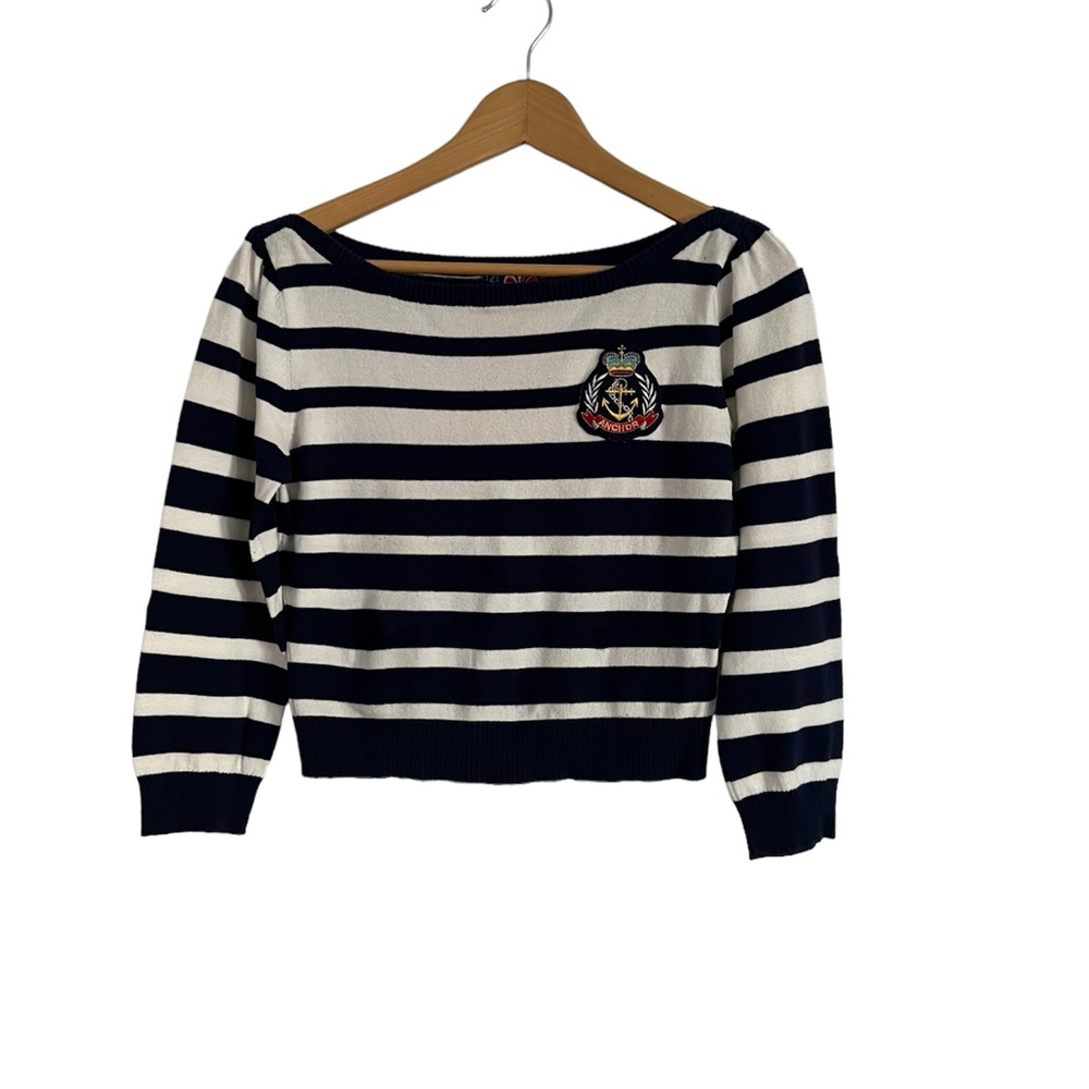Striped Navy Blue and white cropped sweater Nautical Design
